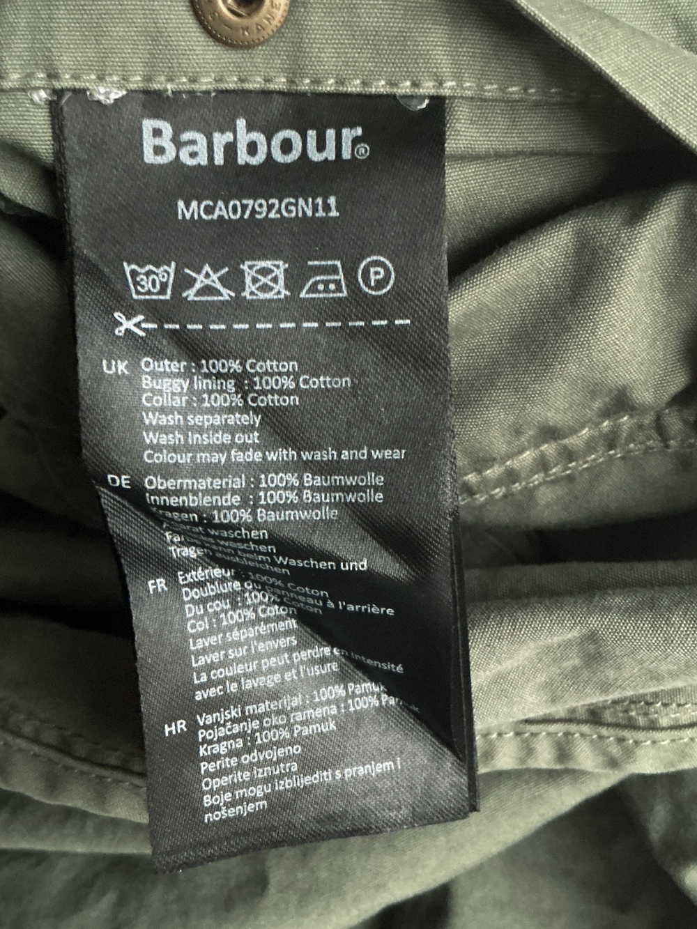 Barbour Jacket Olive Ashby Casual Cotton Field Pocket Utility Long Coat Mens Lg - Picture 13 of 16